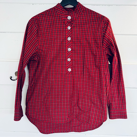 J. Crew Red Plaid Tunic Shirt with rhinestone buttons. Size 4 - Picture 2 of 8